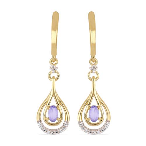 BUY NATURAL TANZANITE GEMSTONE CLASSIC EARRINGS IN STERLING SILVER